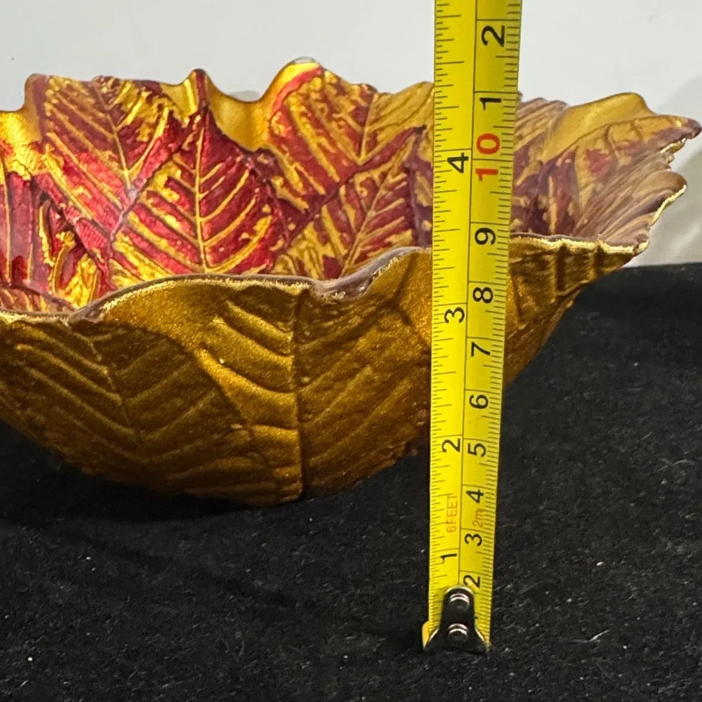 Vintage Autumn Red and Gold Leaf-Shaped Decorative Bowl - Picture 3 of 5